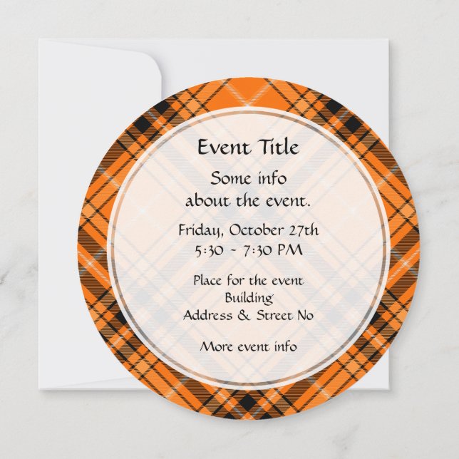 Invitación Naranja de Halloween Tartan (Reverso)