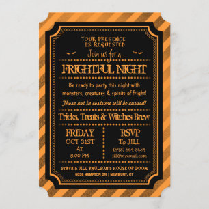 Invitación Naranja de Halloween y noche espantosa