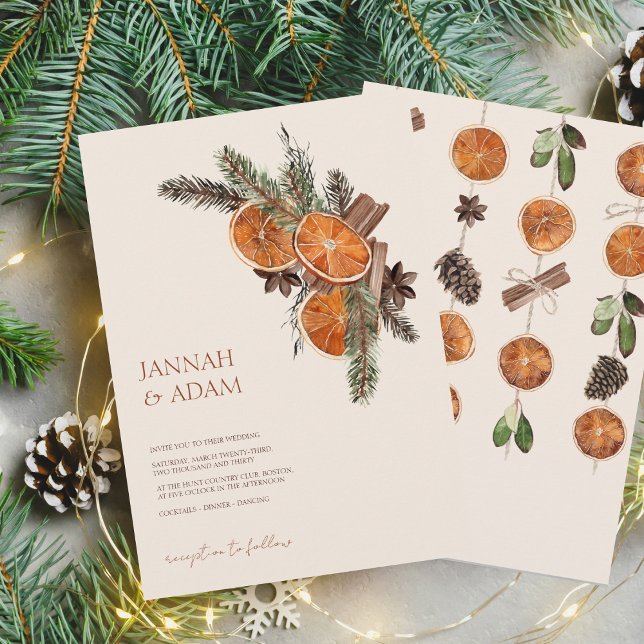 Invitación Naranja de invierno Slices Cítrico Seco Boda de Ci (Winter Orange Slices Dried Citrus Cinnamon Wedding Invitation)