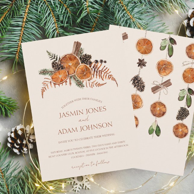 Invitación Naranja de invierno Slices Cítrico Seco Boda de Ci (Winter Orange Slices Dried Citrus Cinnamon Wedding Invitation)
