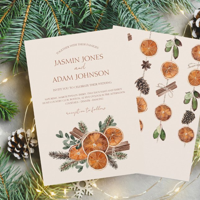 Invitación Naranja de invierno Slices Cítrico Seco Boda de Ci (Winter Orange Slices Dried Citrus Cinnamon Wedding Invite)