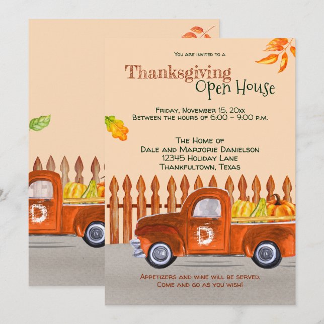 Invitación Naranja de la Casa Abierta de Acción de Gracias Tr (Anverso / Reverso)
