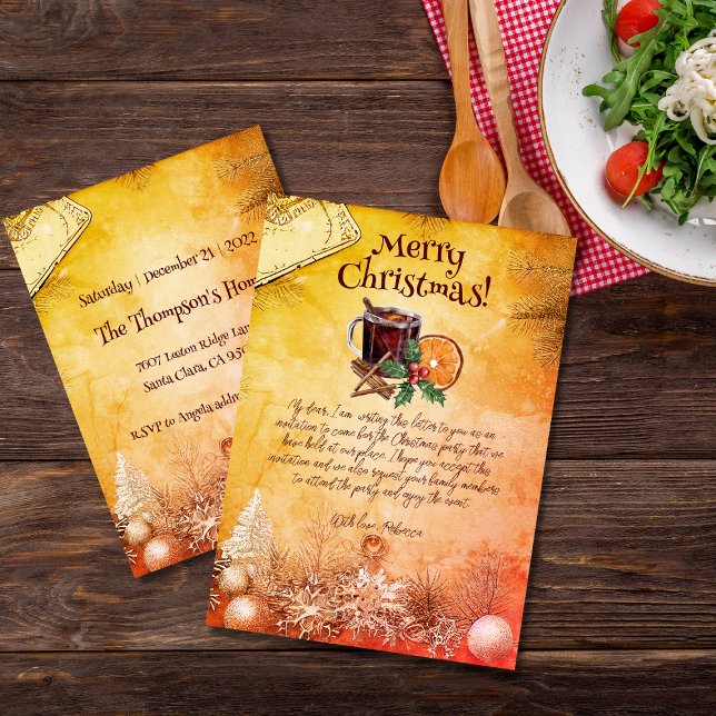 Invitación Naranja de la Copa, Holly Berry, Fiesta de Navidad (Subido por el creador)