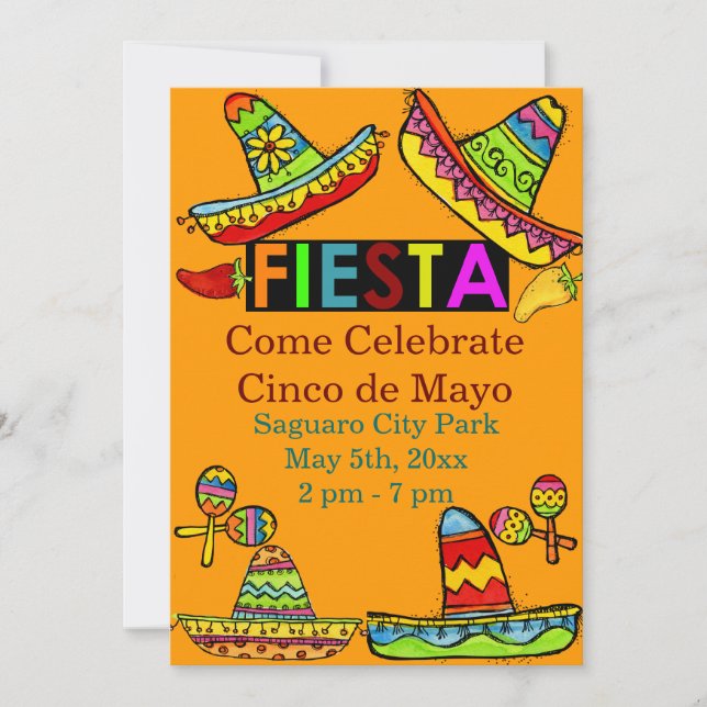 Invitación Naranja de la Fiesta Cinco de Mayo (Anverso)