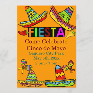 Invitación Naranja de la Fiesta Cinco de Mayo