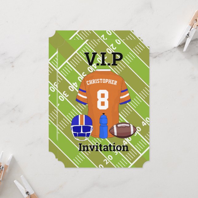 Invitación Naranja de la fiesta de cumpleaños de Football Jer (Anverso/Reverso In Situ)