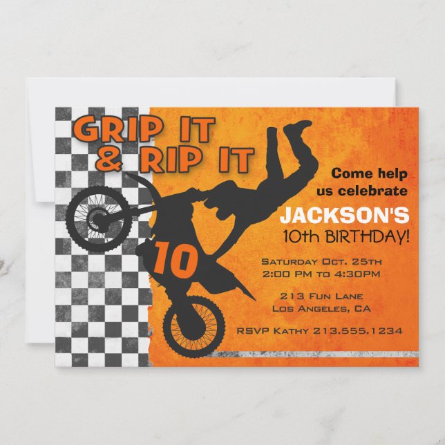 Invitación Naranja de la fiesta de cumpleaños de los (Anverso)