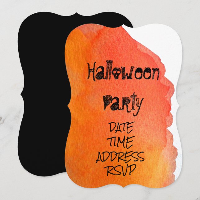 Invitación Naranja de la fiesta de Halloween y negro (Anverso / Reverso)