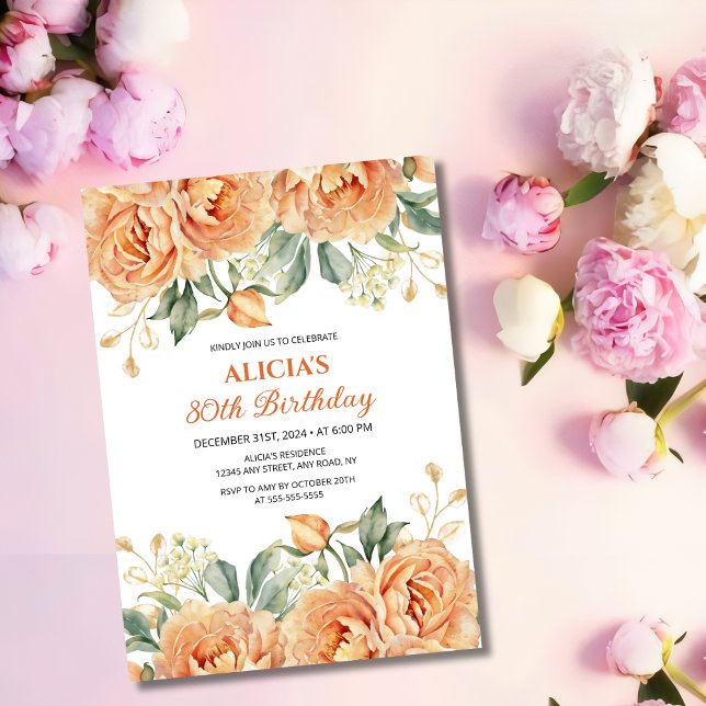 Invitación Naranja de la Hoja de Oro Peony Rustic Floral Bird (Subido por el creador)