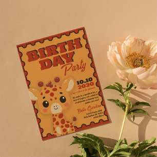 Invitación Naranja de la jirafa animal de Cute Cumpleaños