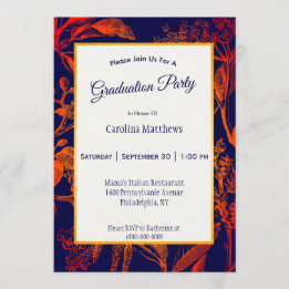 Invitación Naranja de la Marina Moderna deja graduación flora