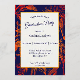 Invitación Naranja de la Marina Moderna deja graduación flora