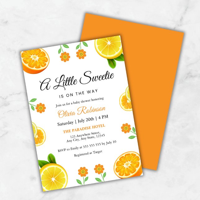 Invitación Naranja de limón Citrus Baby Shower Botánico (Lemon Orange Citrus Botanical Baby Shower Invitation )