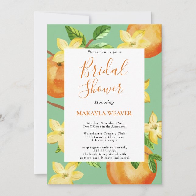 Invitación Naranja de limón italiano con escritura floral duc (Anverso)