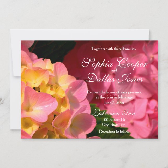 Invitación Naranja de magenta rosa Hydrangeas Boda (Anverso)