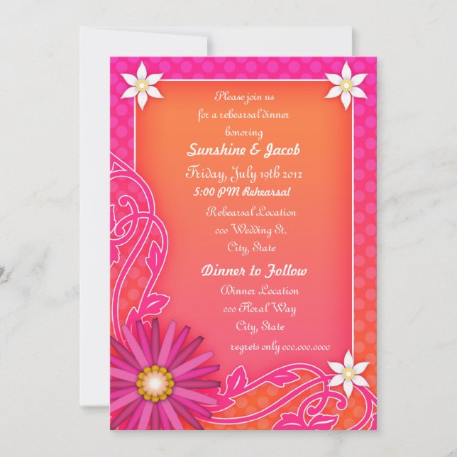 Invitación Naranja de mandarina y ensayo Boda rosado Cena (Anverso)