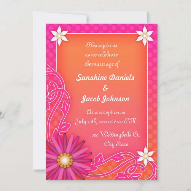 Invitación Naranja de mandarina y recepción de boda rosada (Anverso)