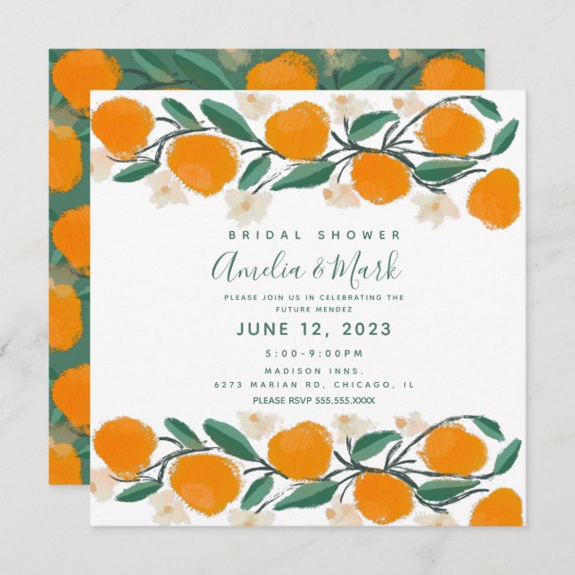 Invitación Naranja de mano dibujado Resumen botánico ducha de (Anverso / Reverso)