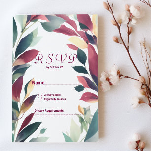 Invitación Naranja de menta tropical burgundy floral RSVP
