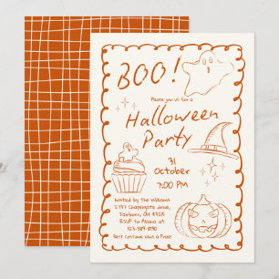 Invitación Naranja de moda dibujó sketchy fiesta de Halloween
