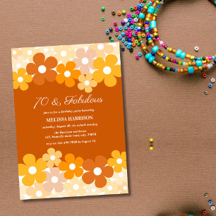 Invitación Naranja de moda Flor Amarilla 70 Fabuloso cumpleañ