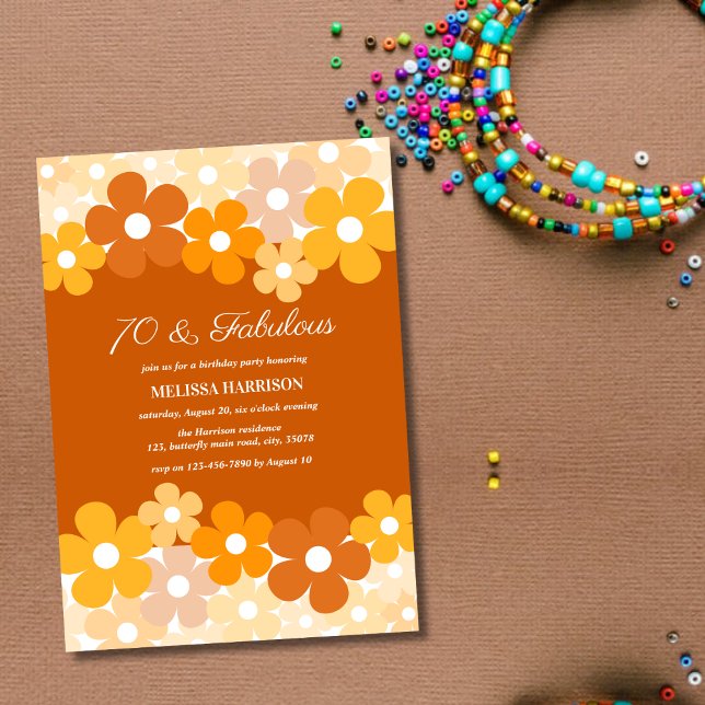 Invitación Naranja de moda Flor Amarilla 70 Fabuloso cumpleañ (Subido por el creador)