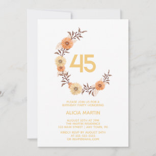 Invitación Naranja de moda Flor Bovino Oro Blanco Cumpleaños