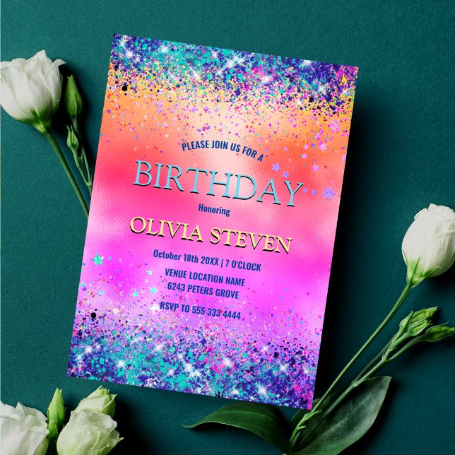 Invitación naranja de moda monograma purpurina de imitación r (Subido por el creador)