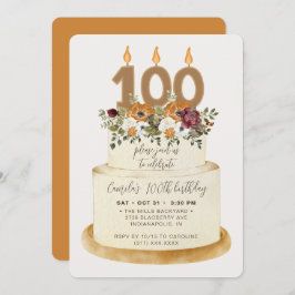 Invitación Naranja de moda otoño 100° pastel de cumpleaños
