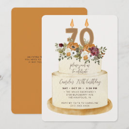Invitación Naranja de moda otoño 70º pastel de cumpleaños