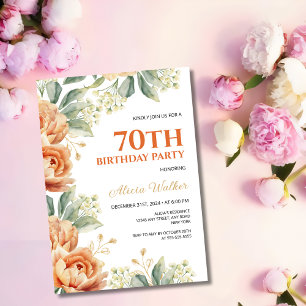 Invitación Naranja de moda Peony Gold Leaf Greenery Cumpleaño
