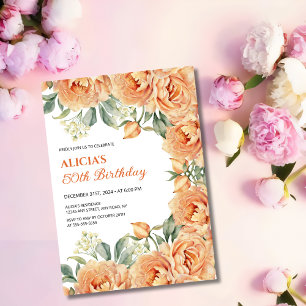 Invitación Naranja de moda Peony Rústico Floral Verdor Cumple