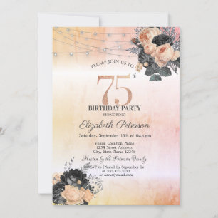 Invitación Naranja de moda Rosas String Lights 75th Birthday