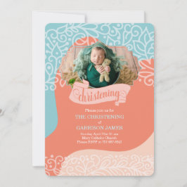 Invitación Naranja de niños y olas azules con imagen cristian