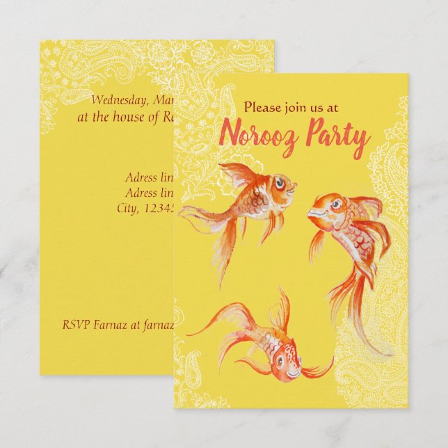 Invitación Naranja de Norooz fiesta Goldfish (Anverso / Reverso)