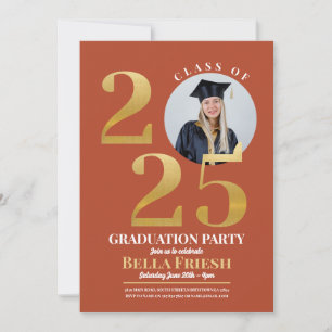 Invitación Naranja de Oro 2025 Foto de graduación