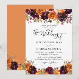 Invitación Naranja de Oro de Quemaduras Florales de Otoño Bo