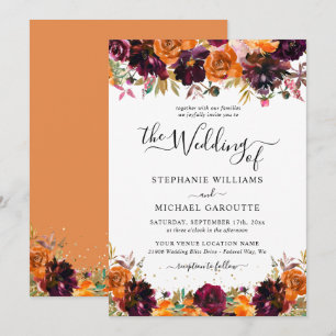 Invitación Naranja de Oro de Quemaduras Florales de Otoño Bo