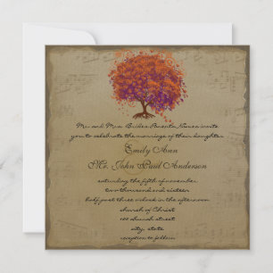 Invitación Naranja de oro musical Plum Bodas de árbol de hoja