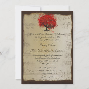 Invitación Naranja de oro musical Plum Bodas de árbol de hoja