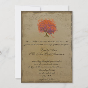 Invitación Naranja de oro musical Plum Bodas de árbol de hoja