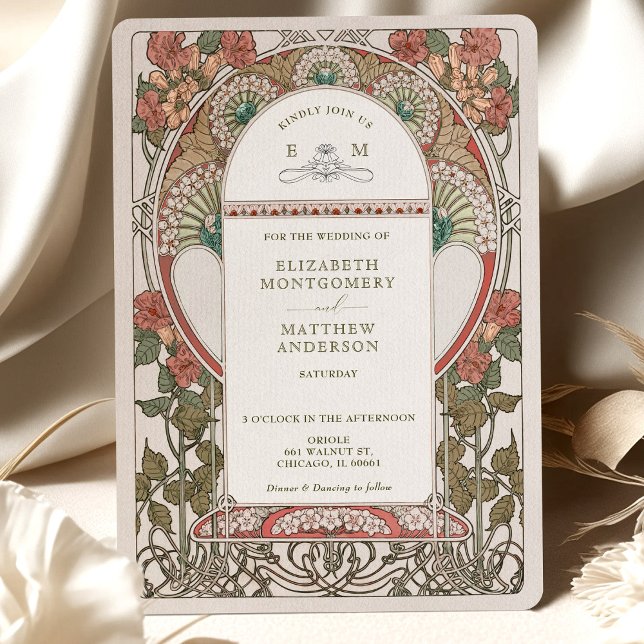 Invitación Naranja de oro quemado por caída Boda Art Nouveau  (Subido por el creador)