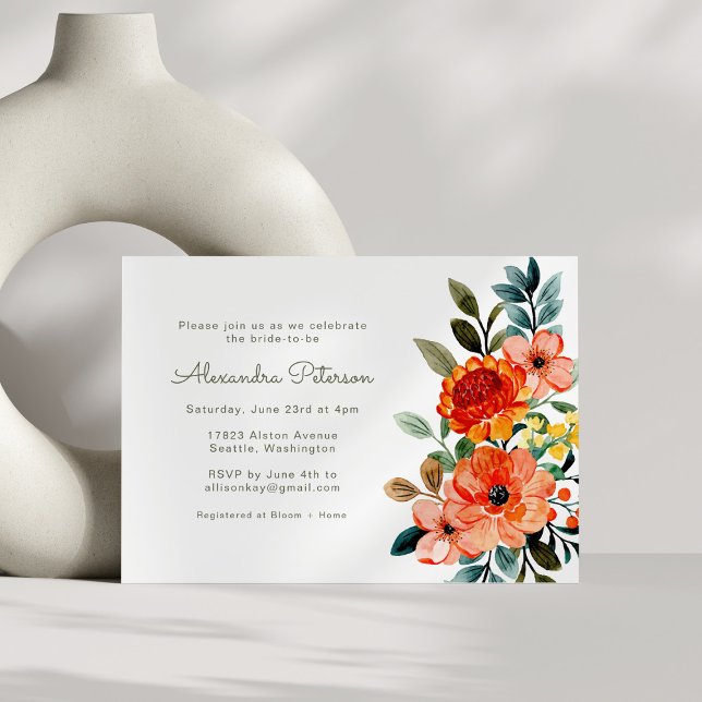 Invitación Naranja de otoño acuarela Floral Bridal Shower (Subido por el creador)