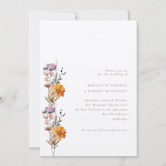 Invitación Naranja de otoño de Kraft y Boda de flores silvest (Anverso)