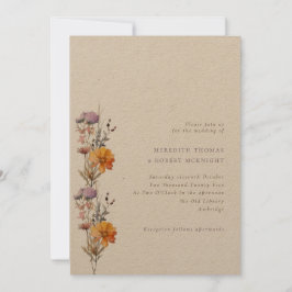 Invitación Naranja de otoño de Kraft y Boda de flores silvest