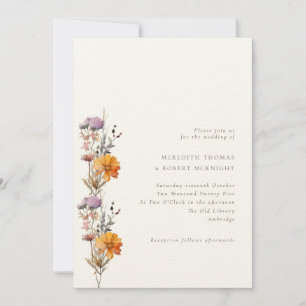Invitación Naranja de otoño de lujo y Boda Purple Wildflowers