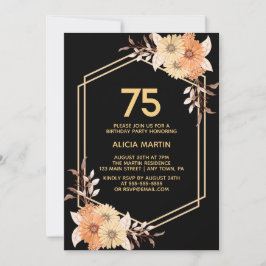 Invitación Naranja de otoño Flor Oro Adulto Negro Cumpleaños