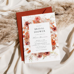 Invitación Naranja de otoño Floral Bridal Shower
