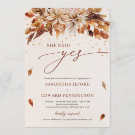 Invitación Naranja De Otoño Flores Dijo Sí Compromiso