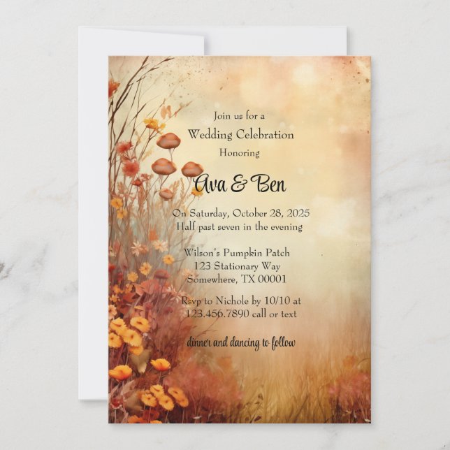 Invitación Naranja de otoño florió celebración de Bodas rusos (Anverso)